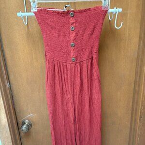 Vine and Valley Sleeveless Smocked Top Jumpsuit Burnt Orange Size Medium